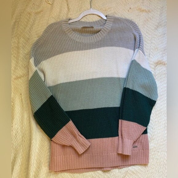 Color Block Tunic Sweater By Hollister XS Cotton Acrylic Blend Gray White Mint F - Picture 2 of 6